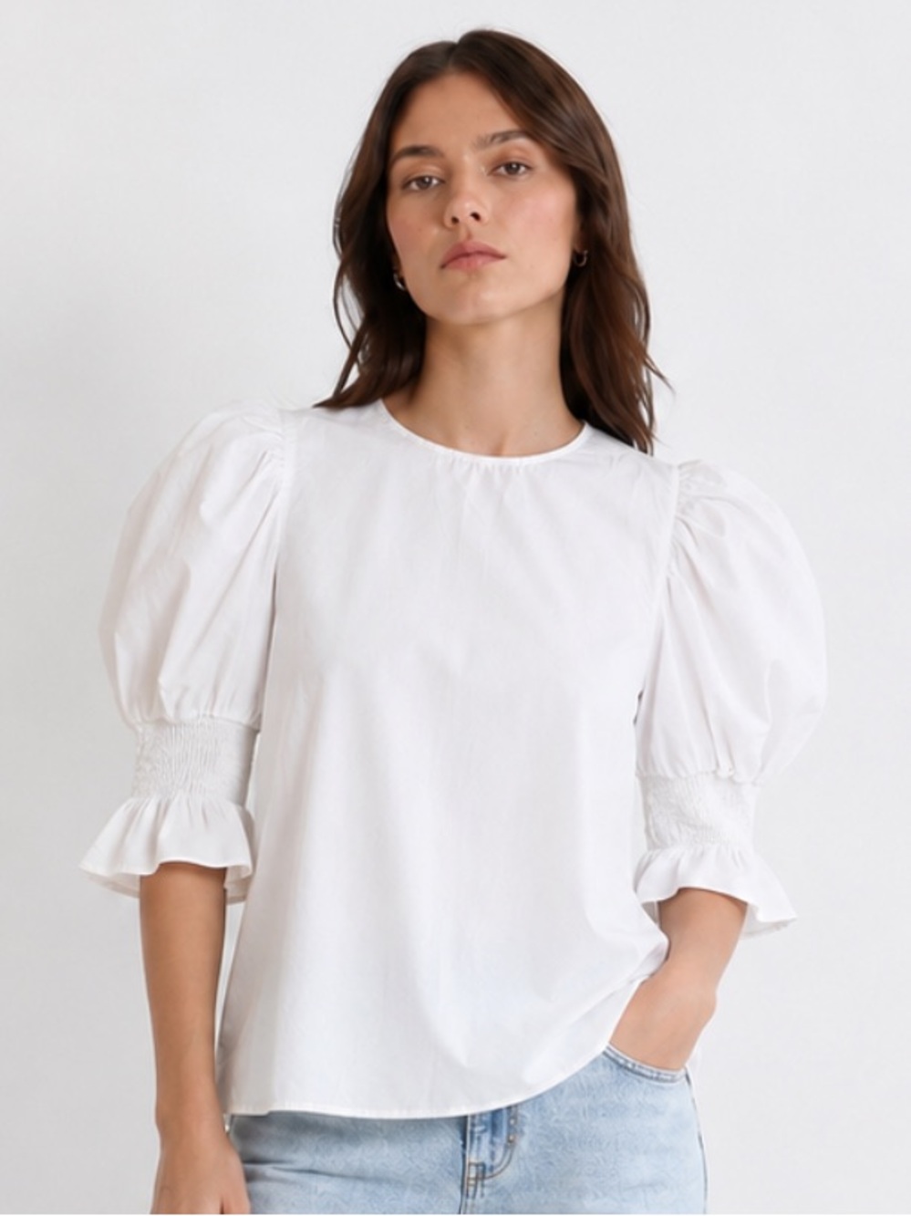 Gestuz GZCassia Cotton Poplin Puff Sleeve Blouse Top White 38/US Medium